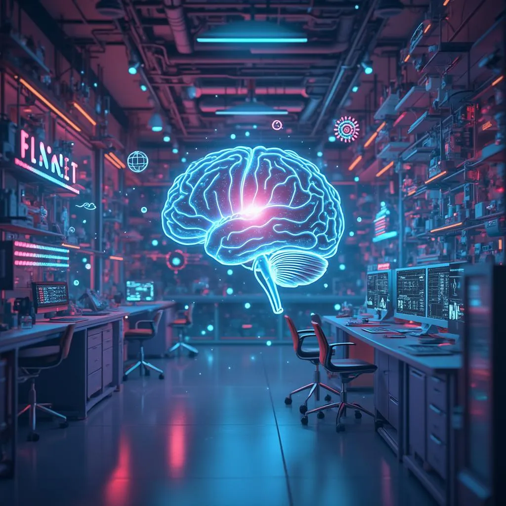 Laboratoire d'innovation IA avec des symboles financiers