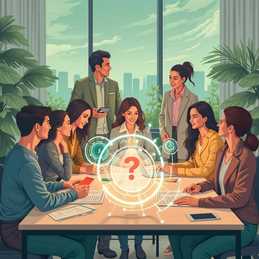 Illustration de la collaboration et de l'innovation dans la fintech avec des éléments IA